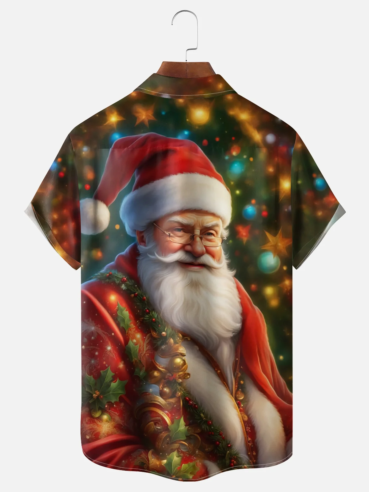 Moisture-wicking Christmas Santa Claus Chest Pocket Casual Shirt