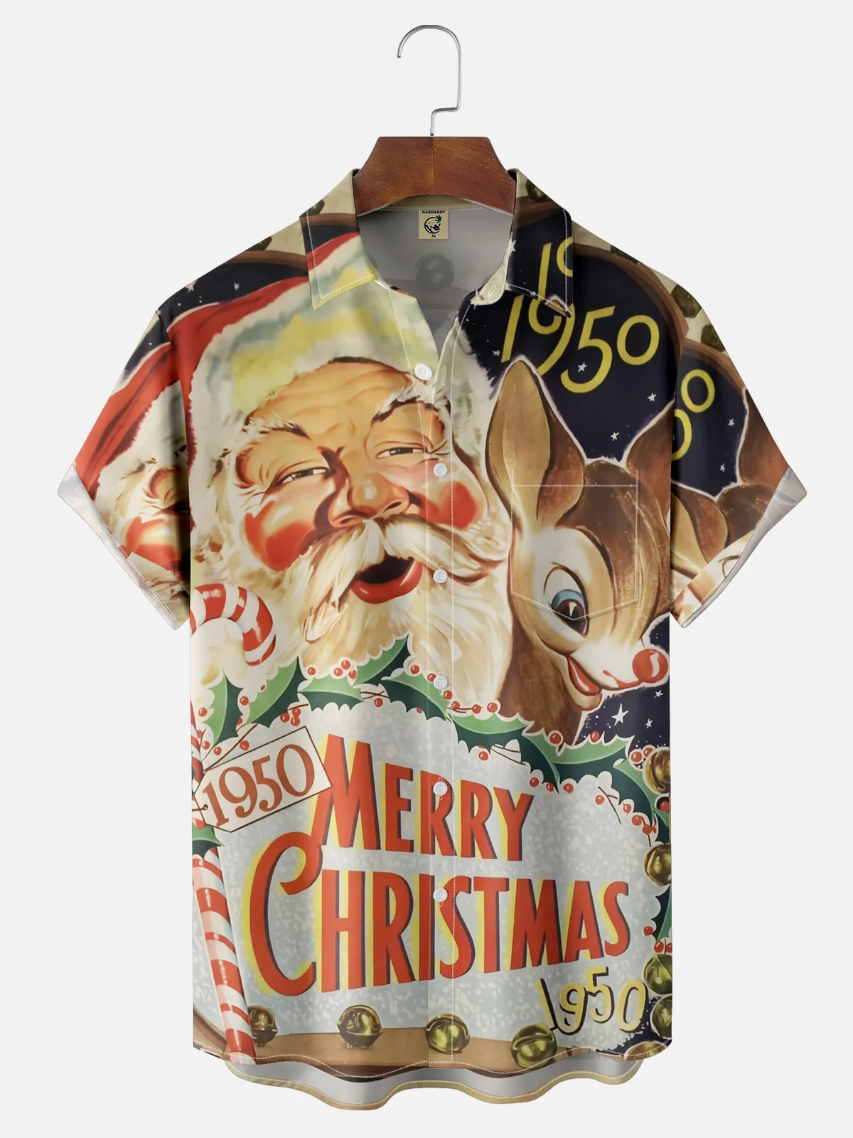 Moisture-wicking Christmas Santa Claus Chest Pocket Casual Shirt