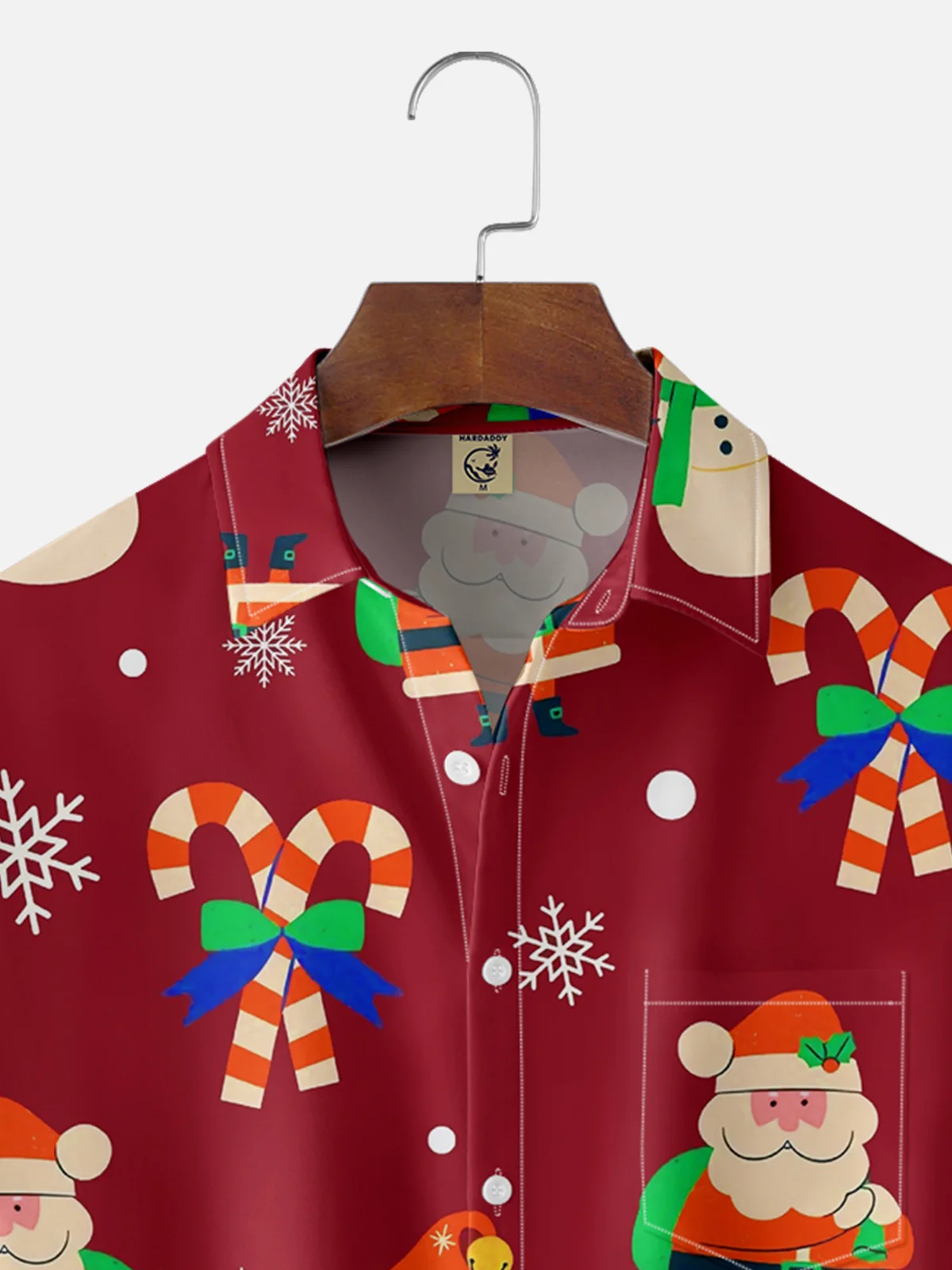 Moisture-wicking Christmas Santa Claus Chest Pocket Casual Shirt