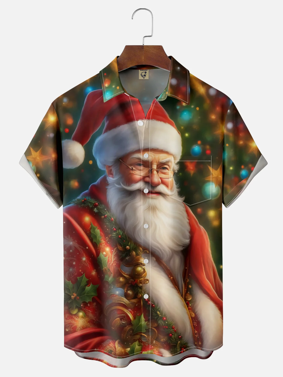 Moisture-wicking Christmas Santa Claus Chest Pocket Casual Shirt