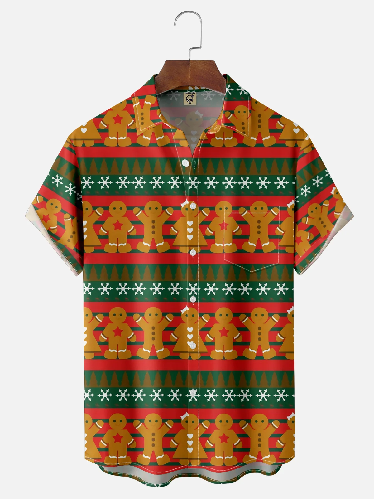 Moisture-wicking Christmas Cartoon Chest Pocket Casual Shirt