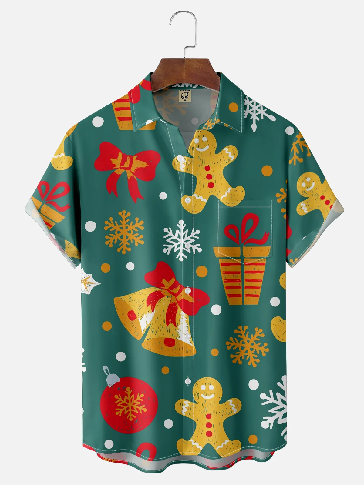 Moisture-wicking Christmas Cartoon Chest Pocket Casual Shirt