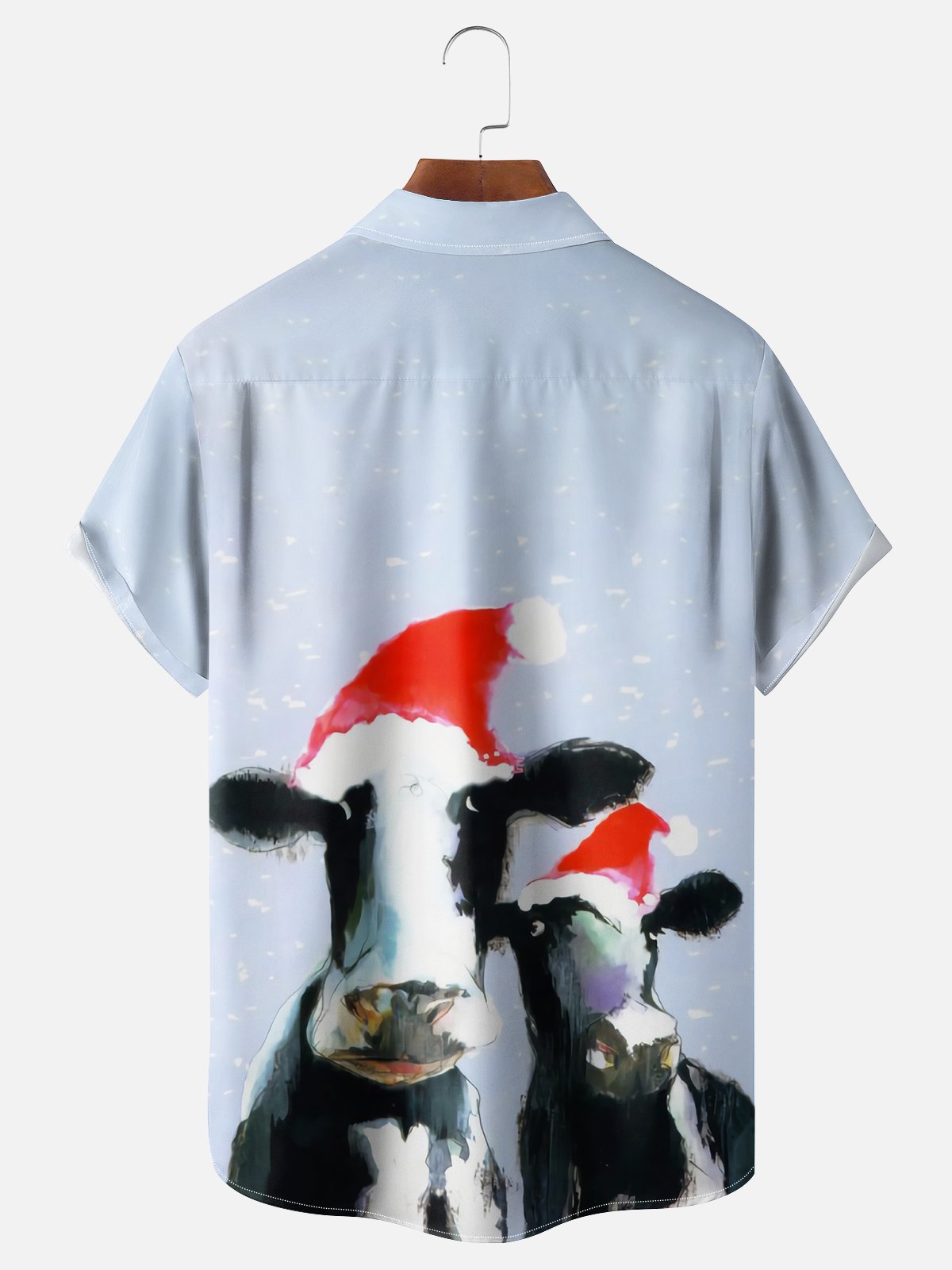 Moisture-wicking Christmas Dairy Cow Chest Pocket Casual Shirt