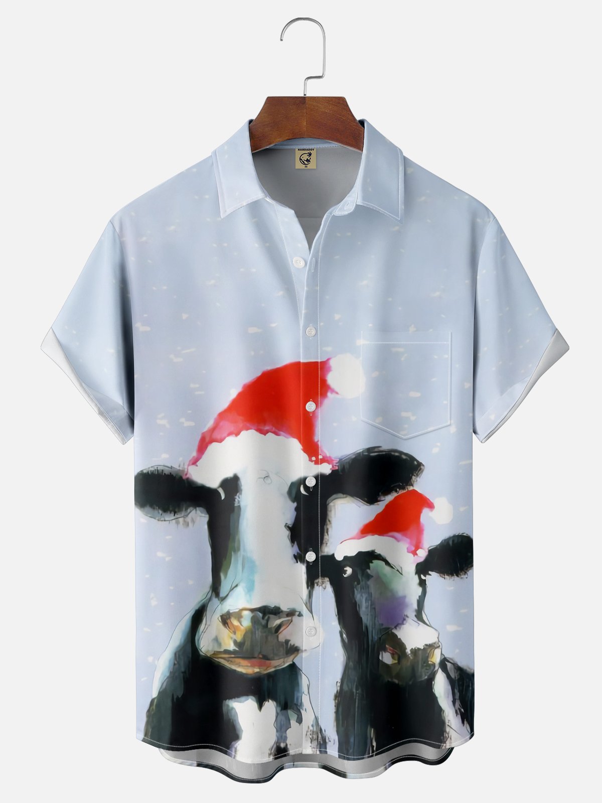 Moisture-wicking Christmas Dairy Cow Chest Pocket Casual Shirt