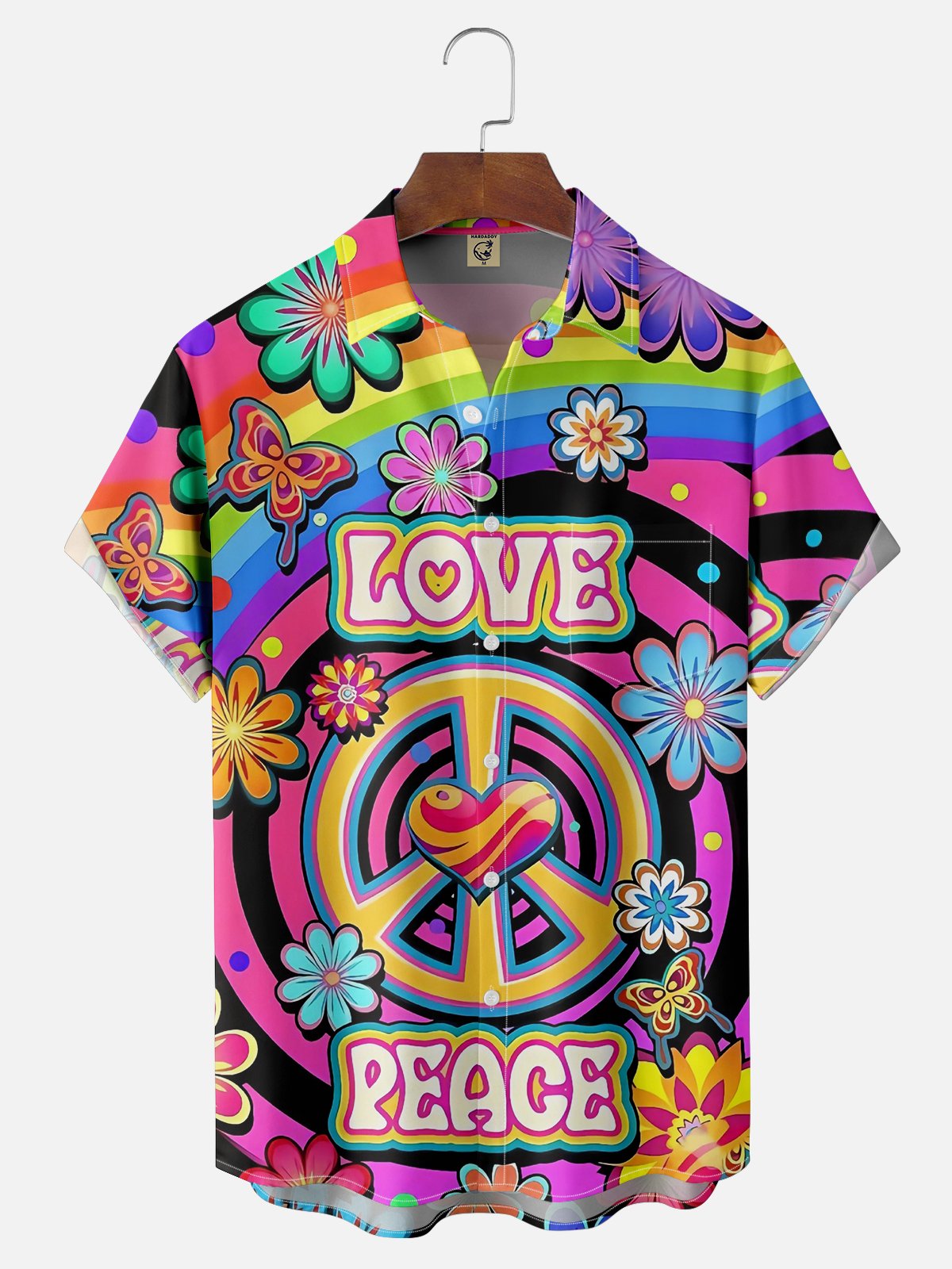 Moisture-wicking Hippie Music Peace&Love Chest Pocket Casual Shirt