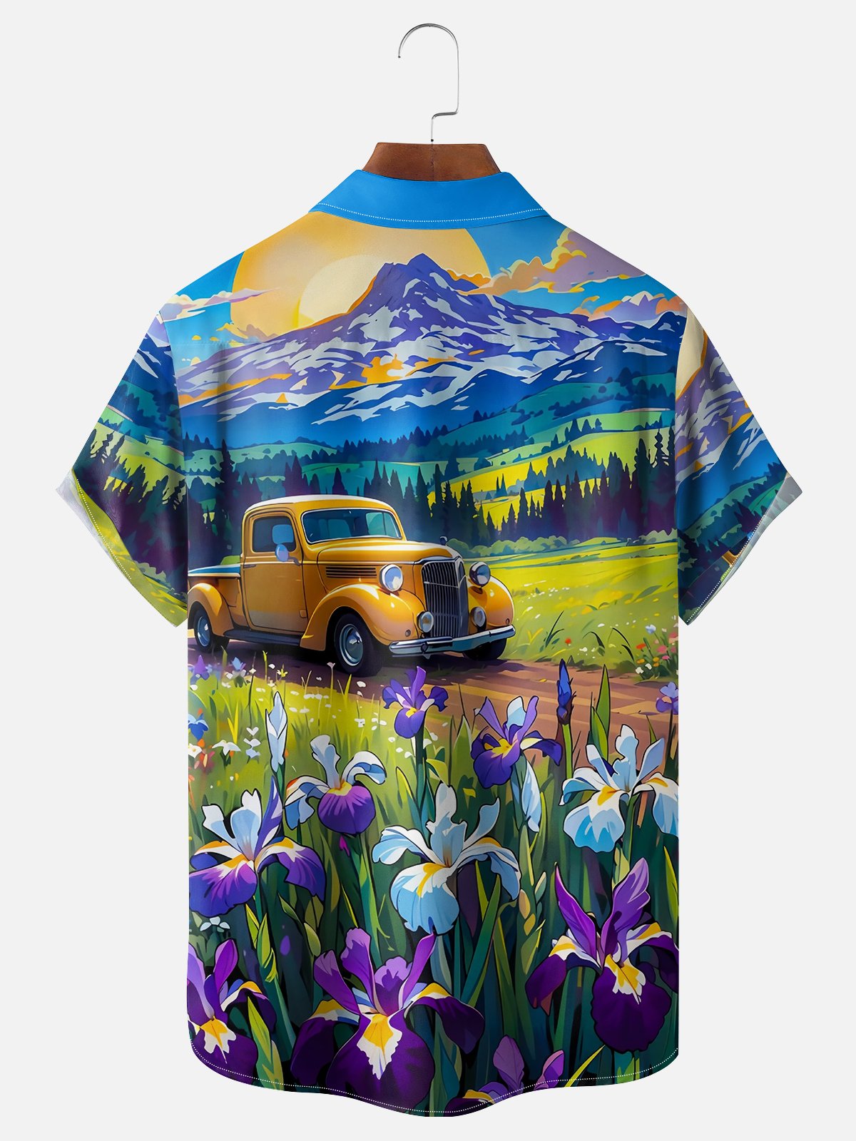 Moisture-wicking Iris Retro Car Chest Pocket Hawaiian Shirt