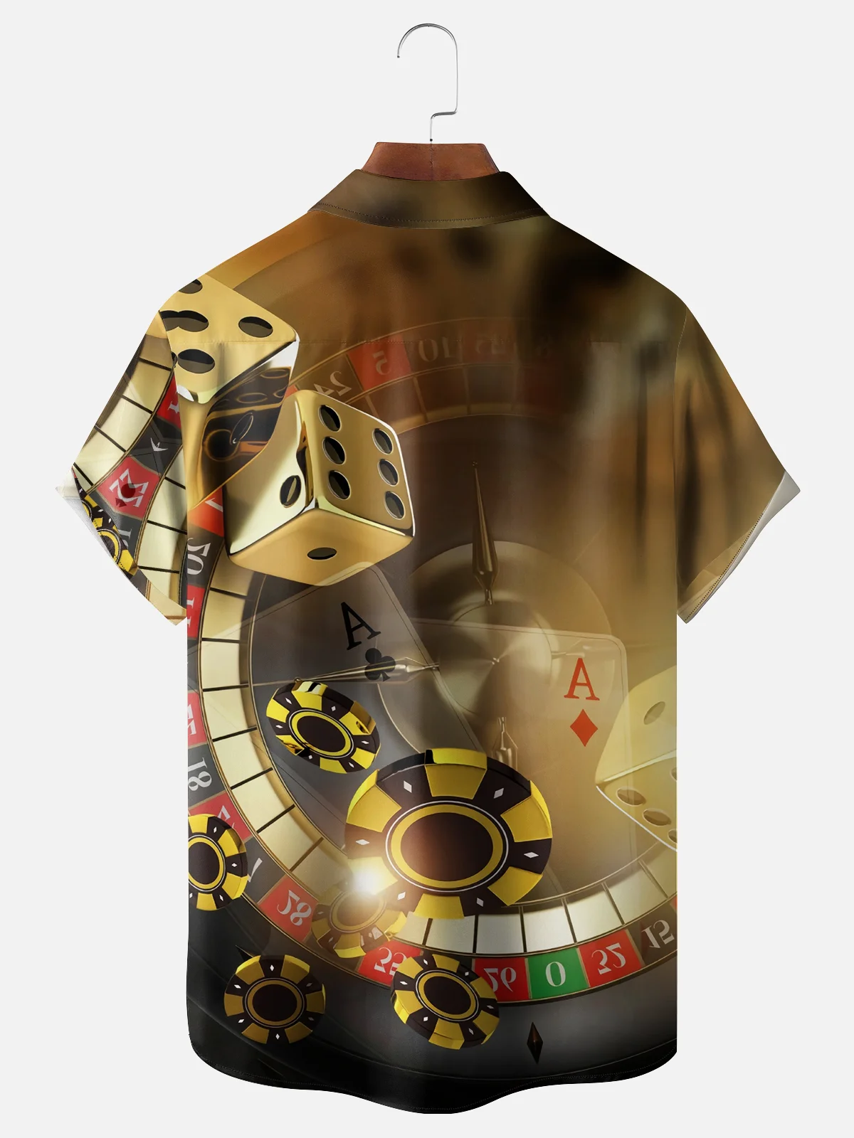 Moisture-wicking Casino Texas Hold'em Dice Roulette Chips Chest Pocket Casual Shirt