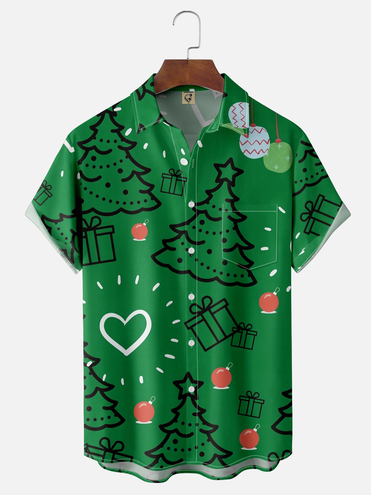 Moisture-wicking Christmas Tree Chest Pocket Casual Shirt