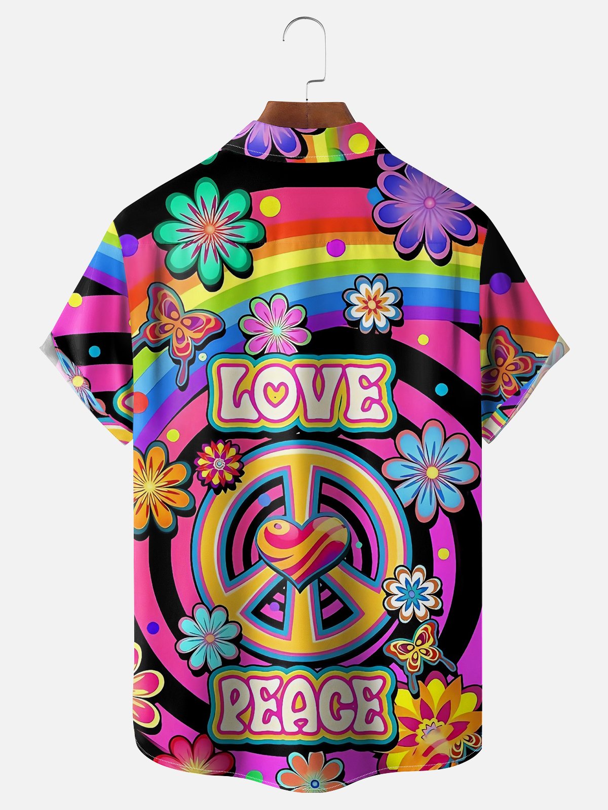 Moisture-wicking Hippie Music Peace&Love Chest Pocket Casual Shirt