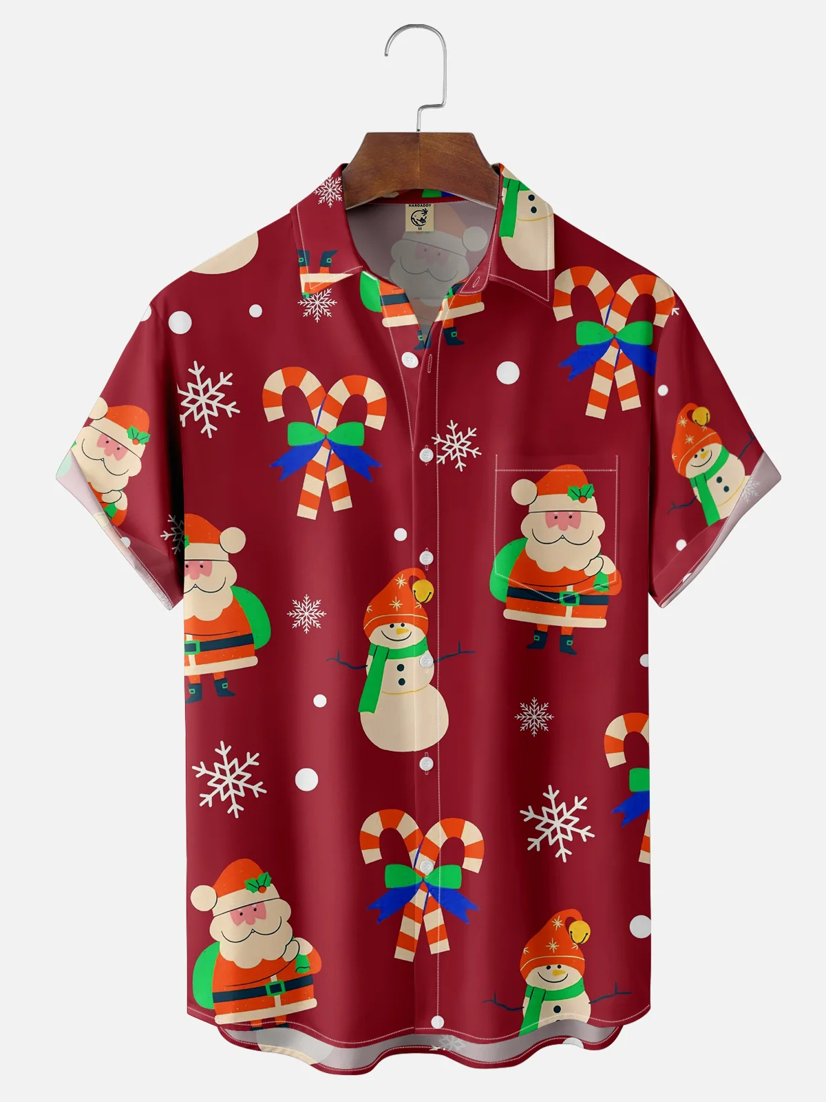 Moisture-wicking Christmas Santa Claus Chest Pocket Casual Shirt