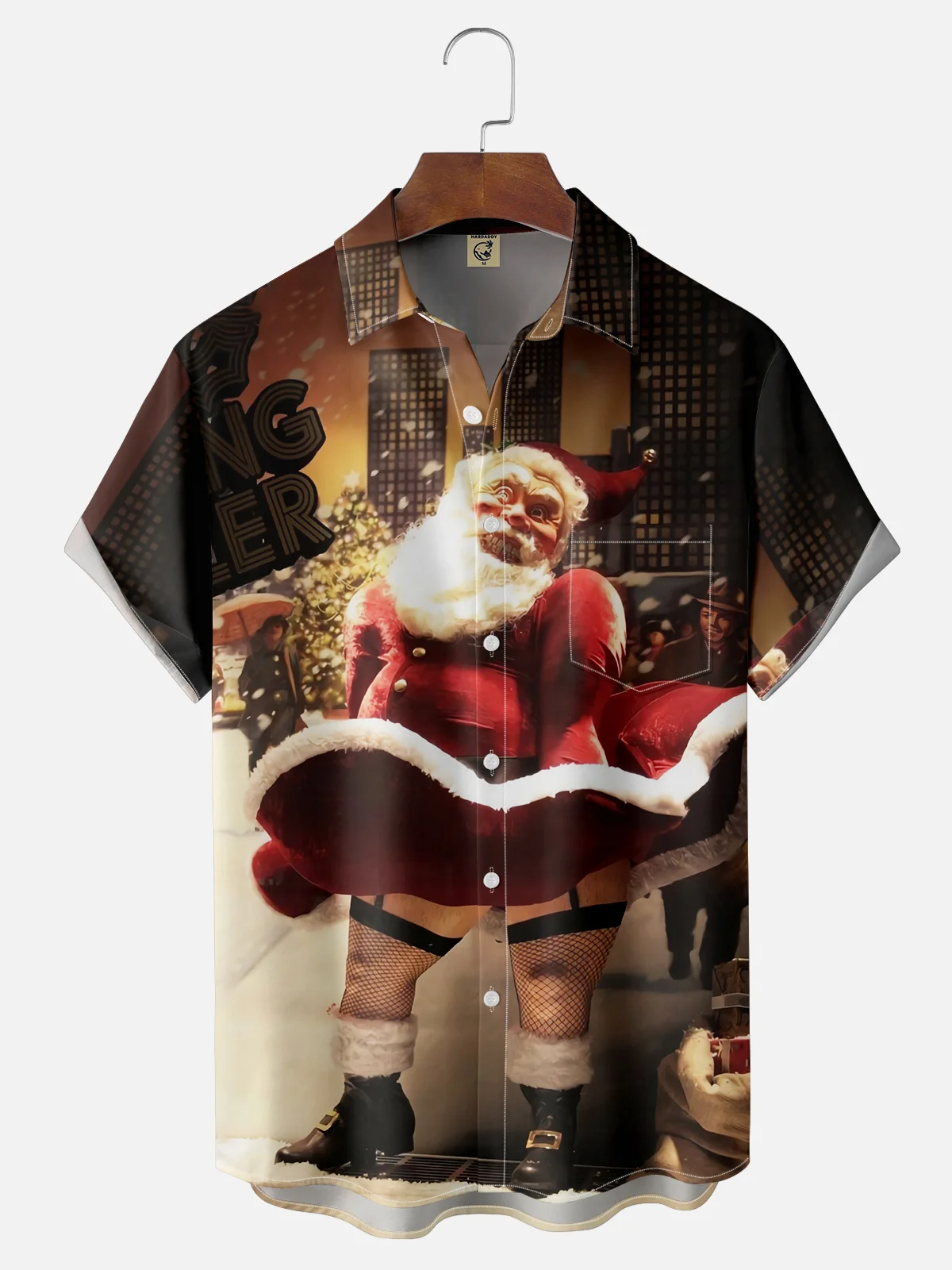 Moisture-wicking Christmas Sexy Santa Claus Chest Pocket Casual Shirt