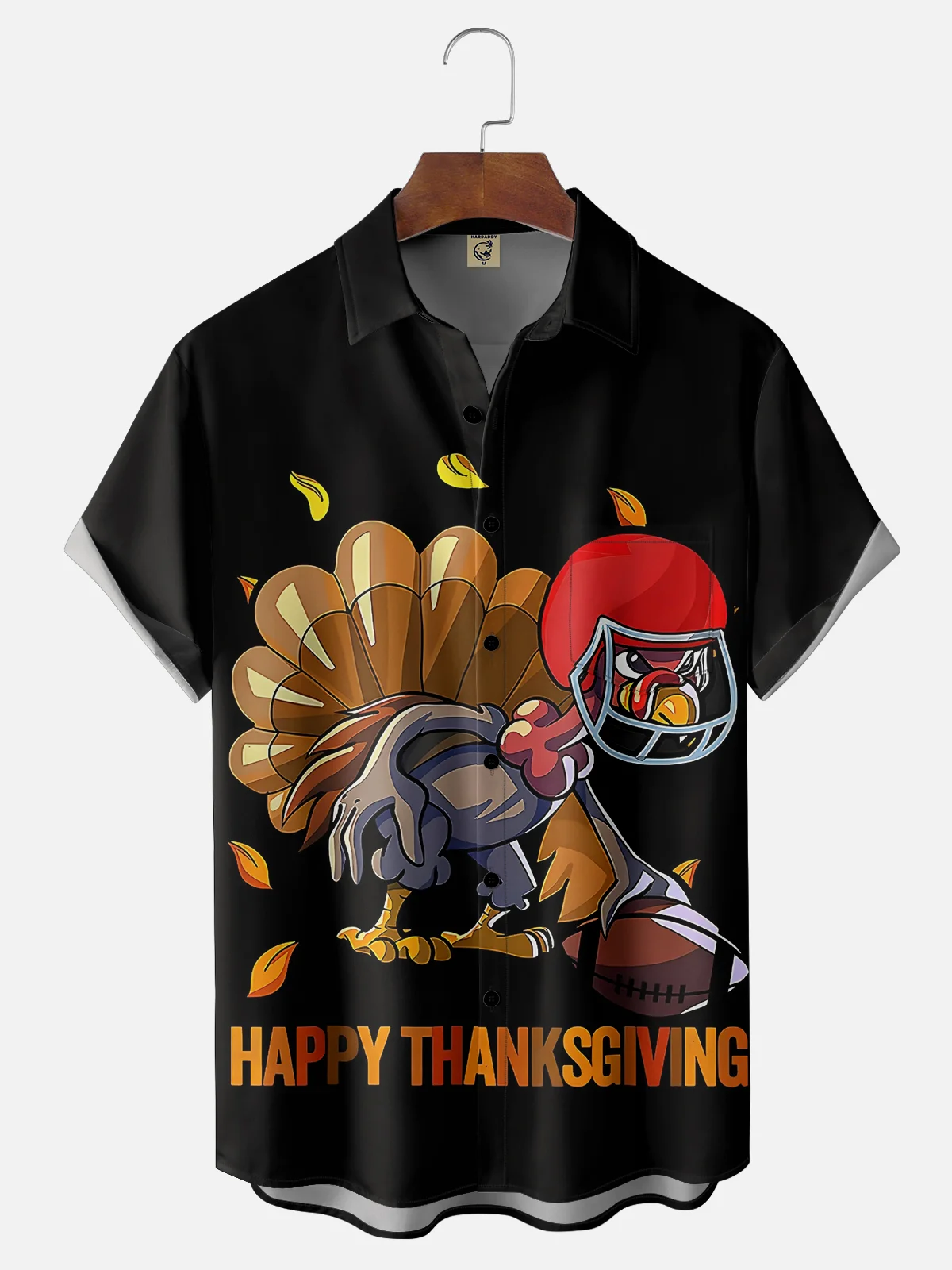 Moisture-wicking Thanksgiving Football Turkey Chest Pocket Hawaiian Shirt