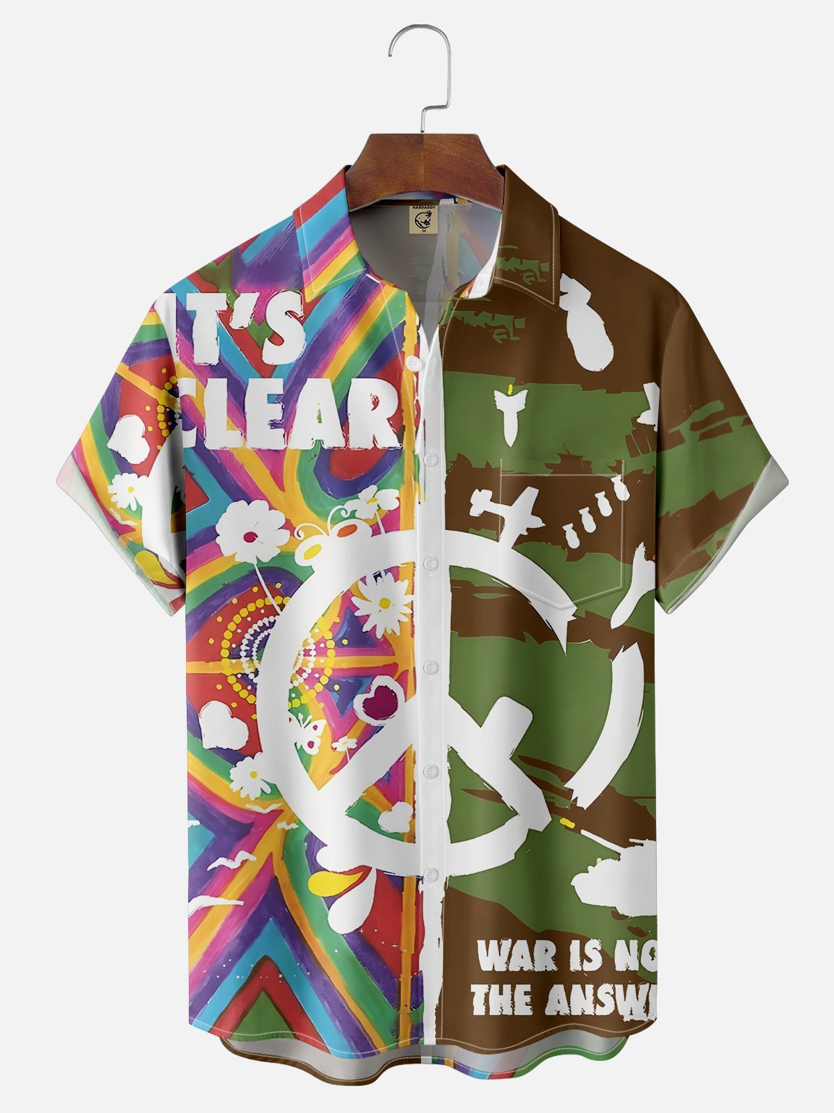 Moisture-wicking Hippie Art Anti-War Sign Chest Pocket Hawaiian Shirt