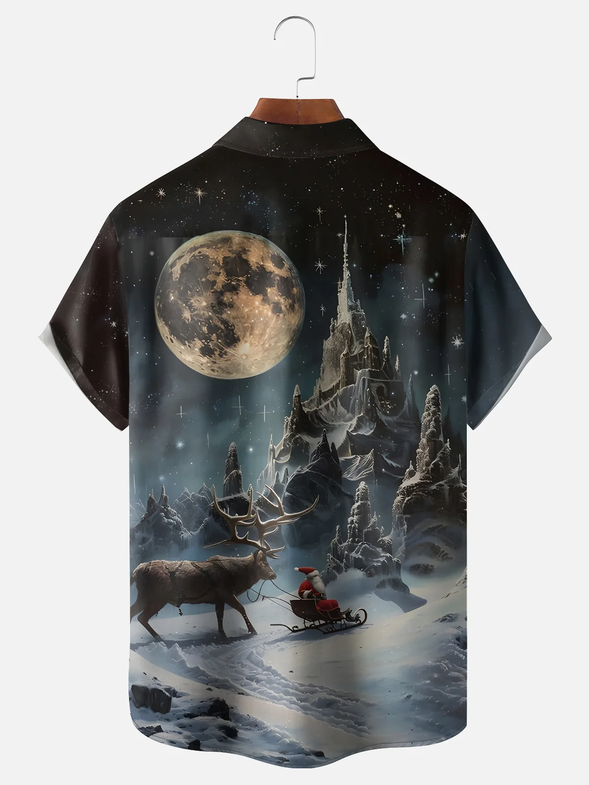 Moisture-wicking Santa Claus Christmas Elk Moon Castle Pocket Casual Shirt