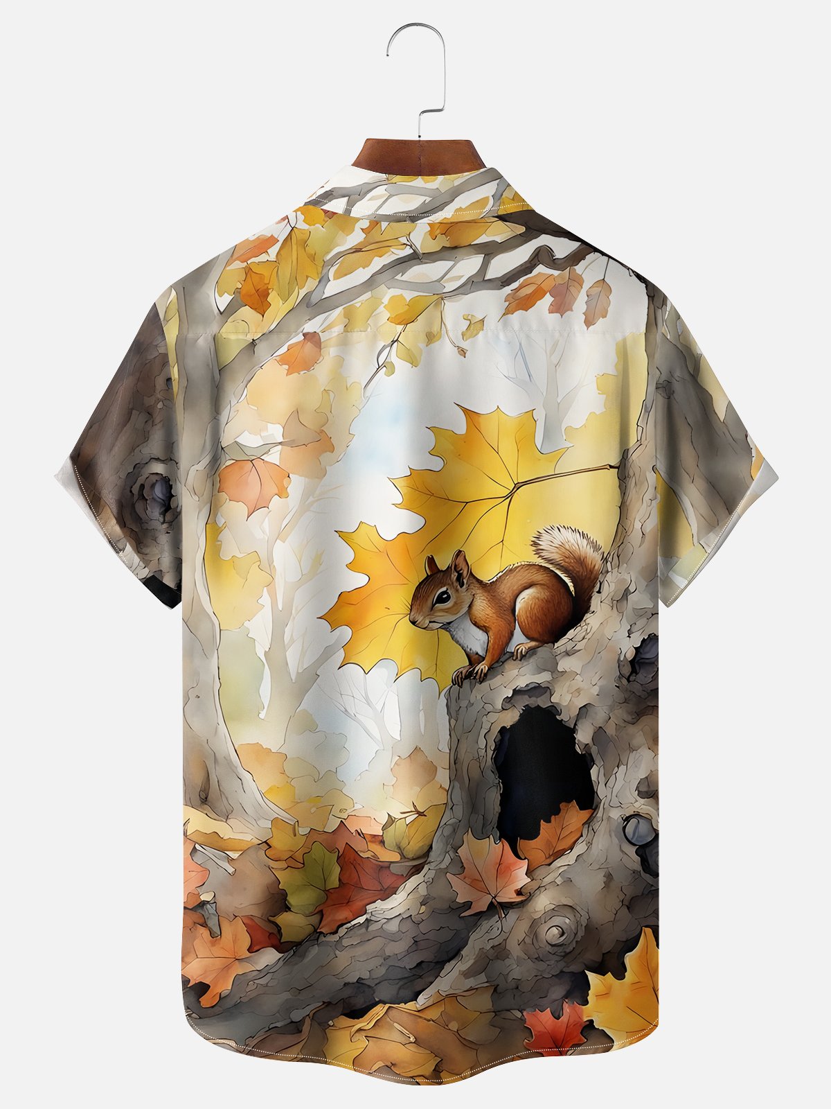 Moisture-wicking Thanksgiving Maple Leaf Squirrel Chest Pocket Hawaiian Shirt