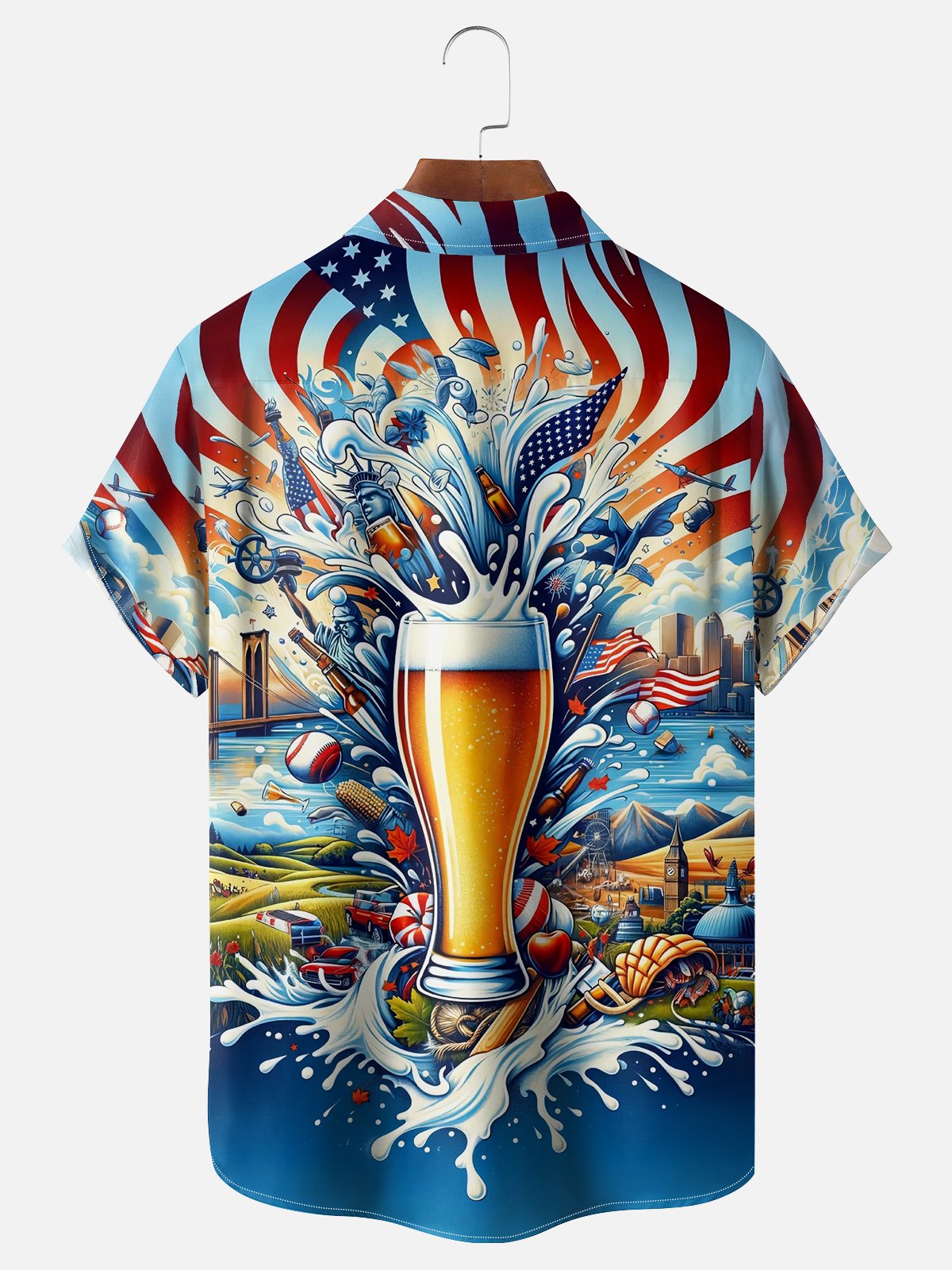 Moisture Wicking American Beer Festival Chest Pocket Hawaiian Shirt