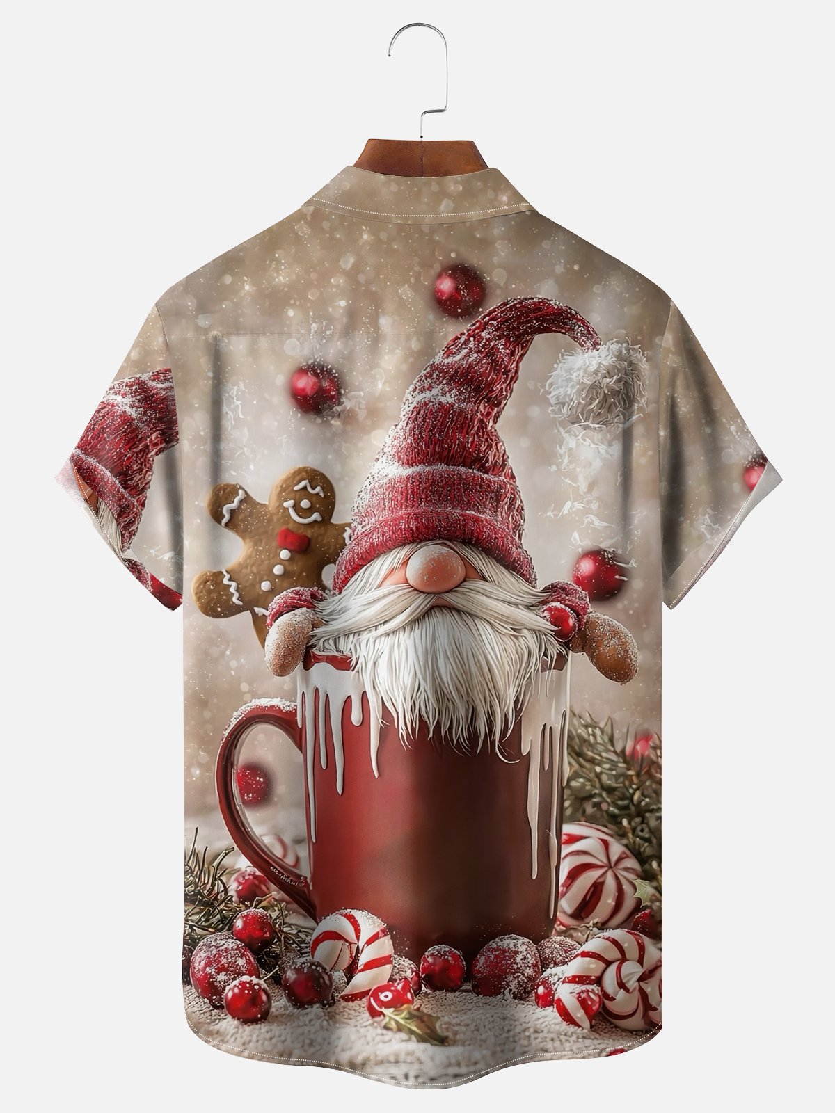 Moisture-wicking Christmas Gnome Gingerbread Man Candy Cane Pocket Casual Shirt