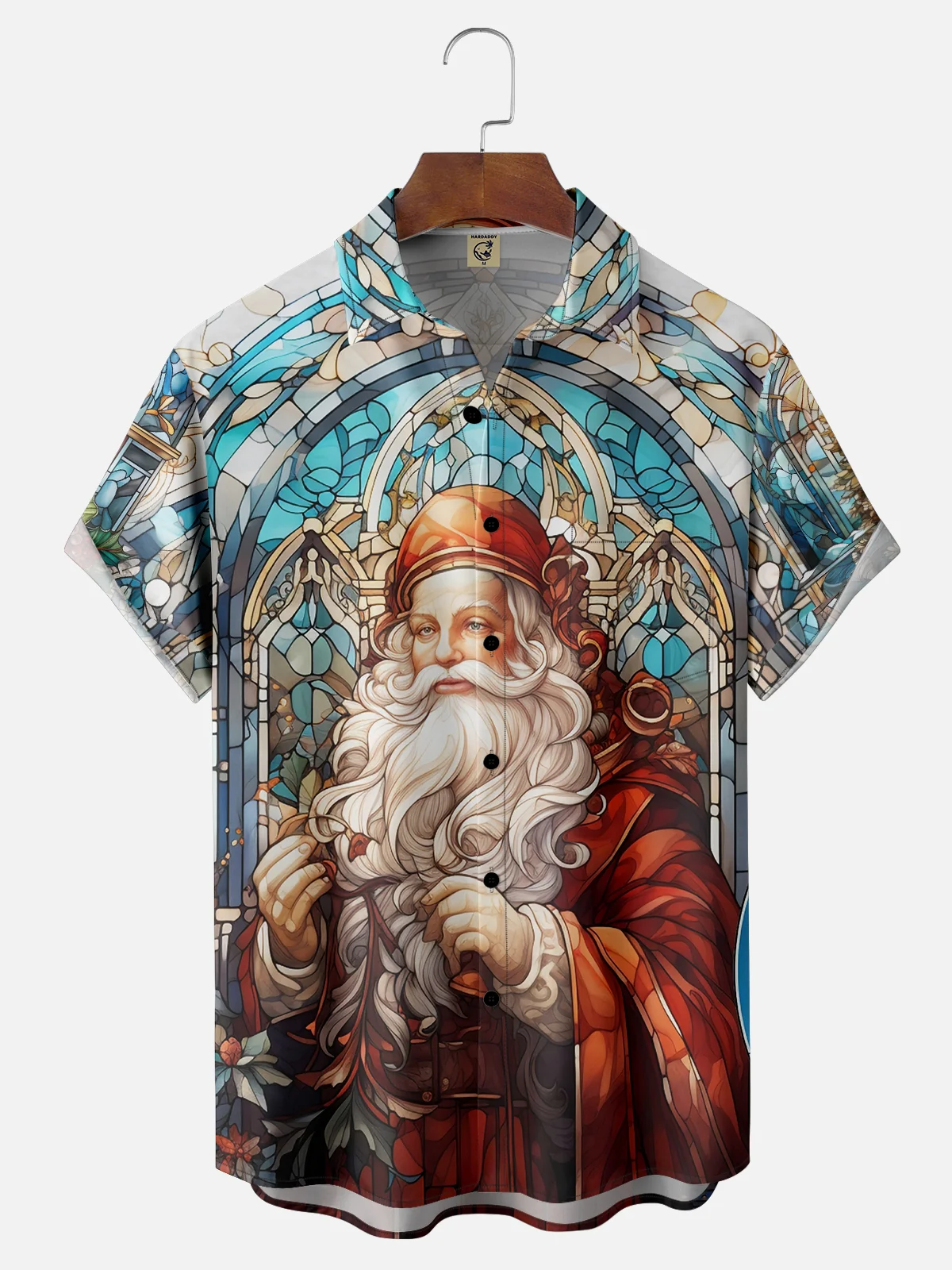 Moisture-wicking Christmas Santa Claus Church Glass Pocket Casual Shirt