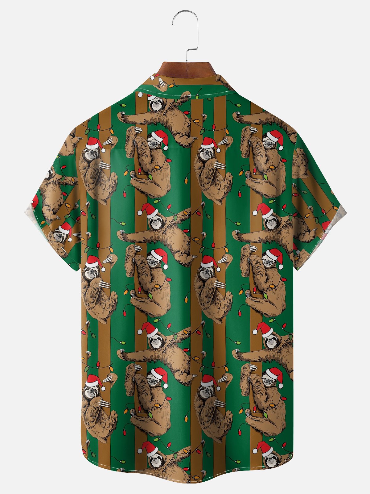 Moisture Wicking Christmas Sloth Chest Pocket Hawaiian Shirt