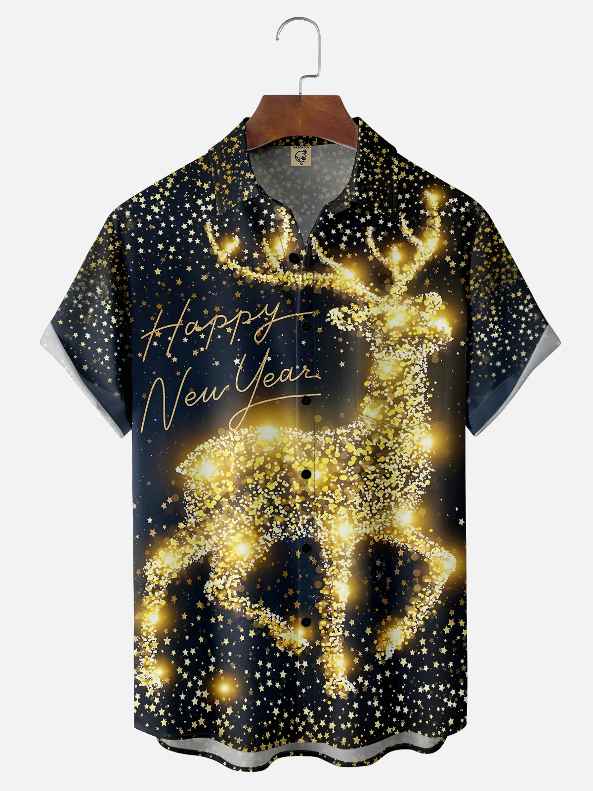 Moisture-wicking Happy New Year Chest Pocket Hawaiian Shirt