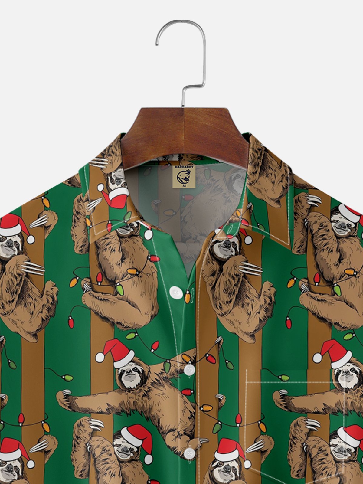 Moisture Wicking Christmas Sloth Chest Pocket Hawaiian Shirt