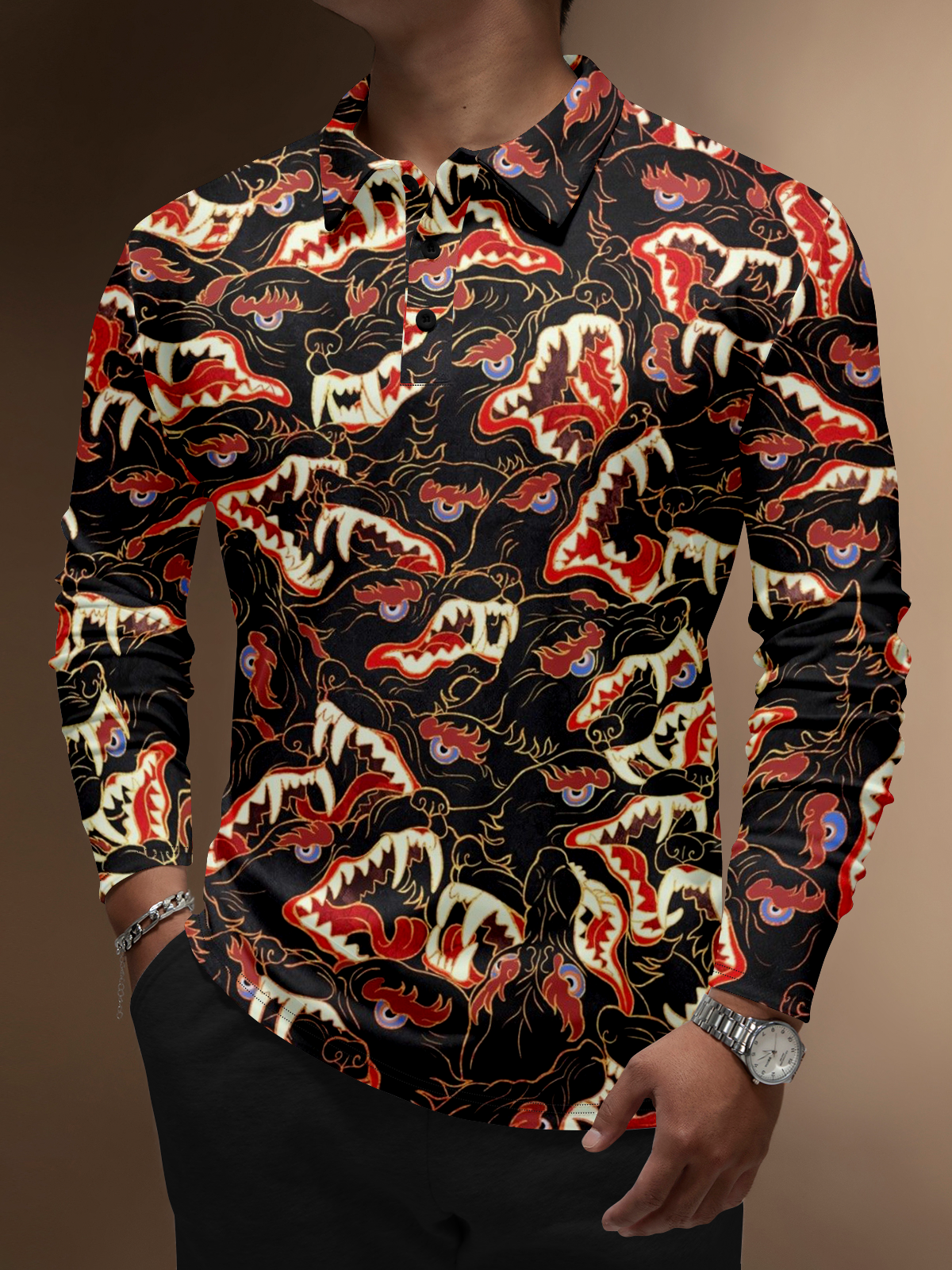 Moisture Wicking Ukiyoe Dragon Golf Polo