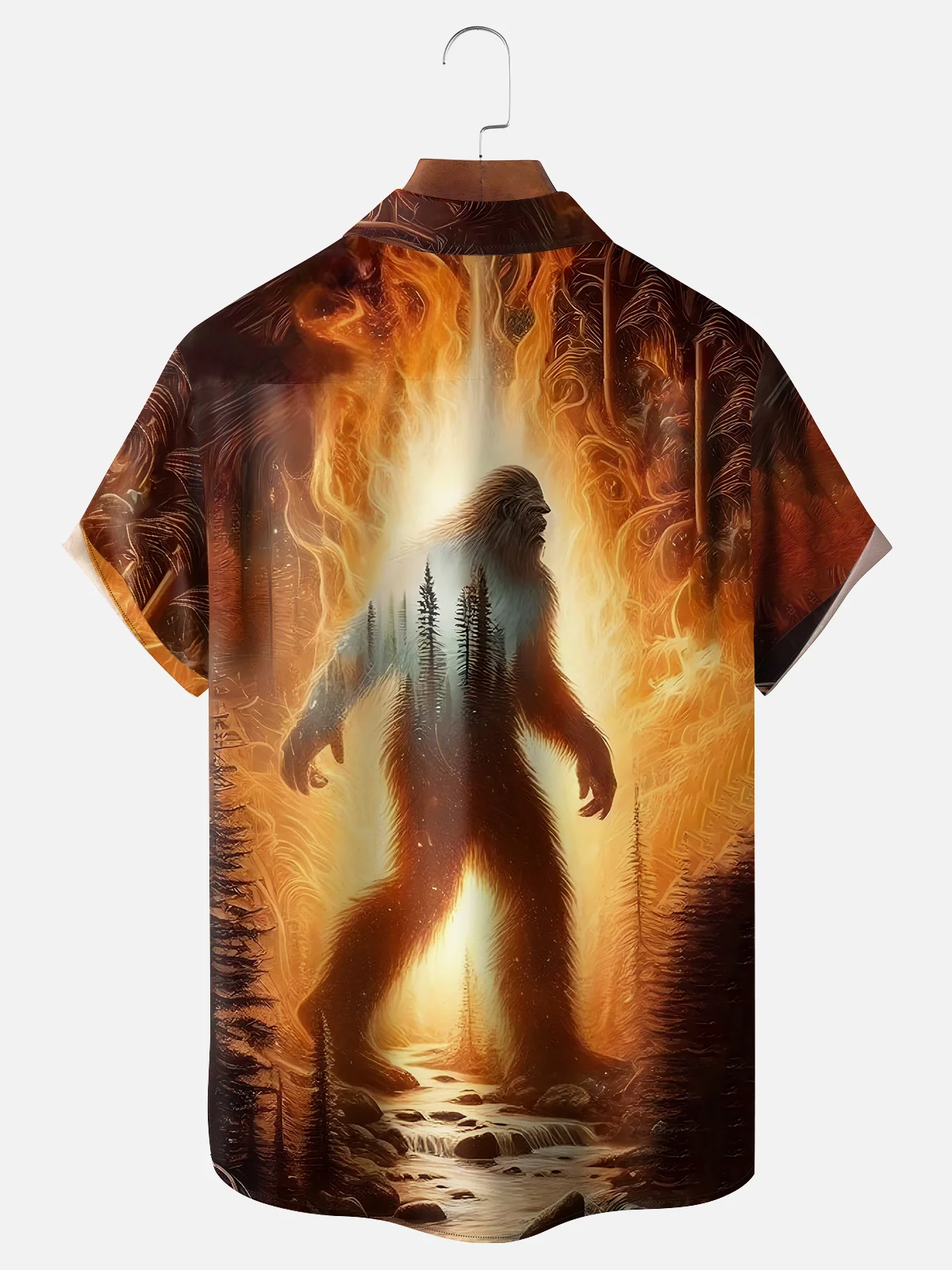 Moisture-wicking Mysterious Bigfoot Chest Pocket Hawaiian Shirt