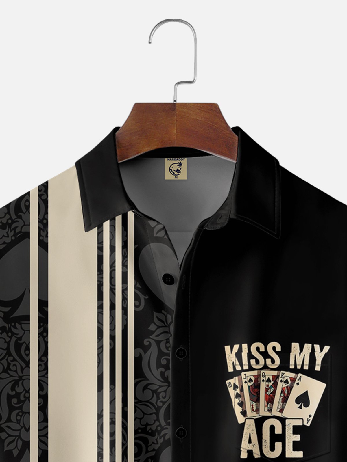 Moisture-wicking Kiss My Ace Casino Poker Chest Pocket Bowling Shirt