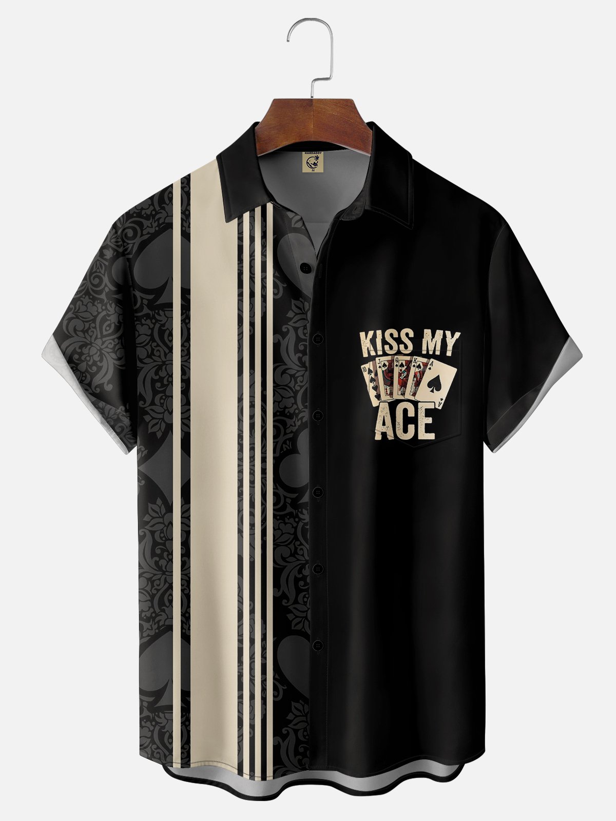 Moisture-wicking Kiss My Ace Casino Poker Chest Pocket Bowling Shirt