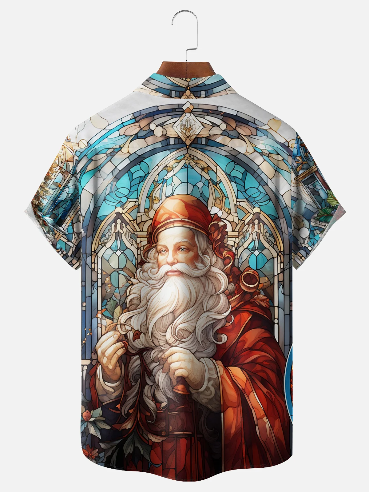 Moisture-wicking Christmas Santa Claus Church Glass Pocket Casual Shirt