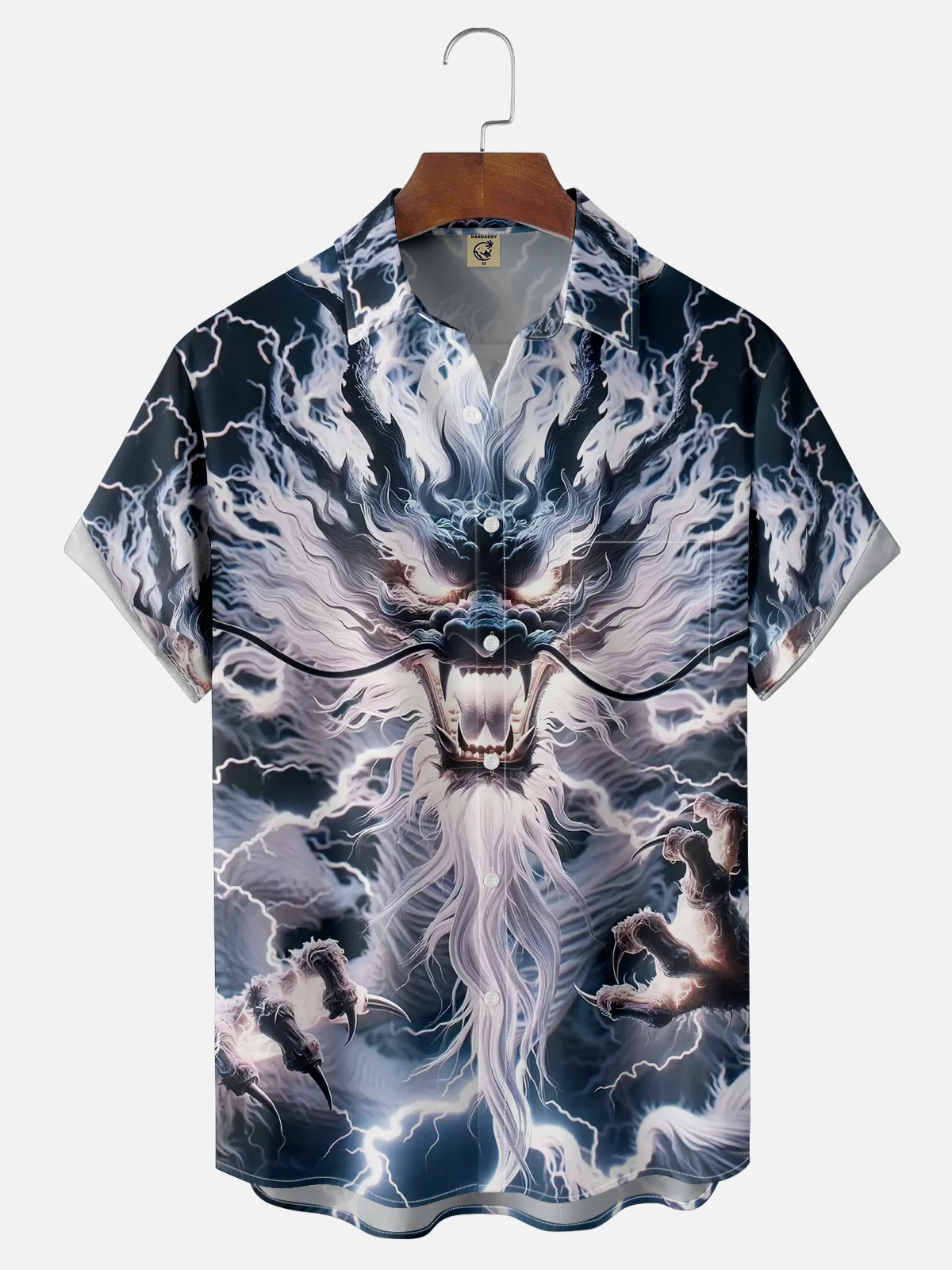 Moisture Wicking Lightning Dragon Chest Pocket Hawaiian Shirt