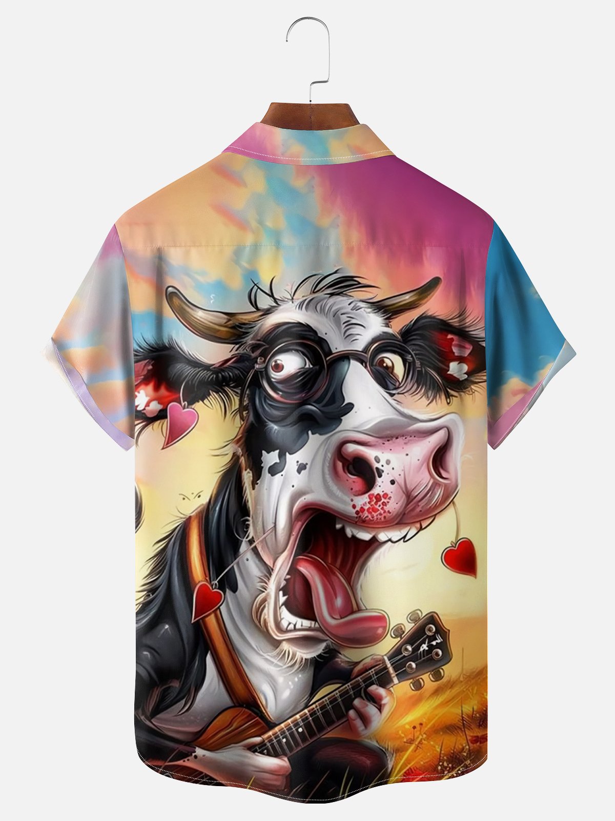 Moisture Wicking Musical Cow Chest Pocket Hawaiian Shirt