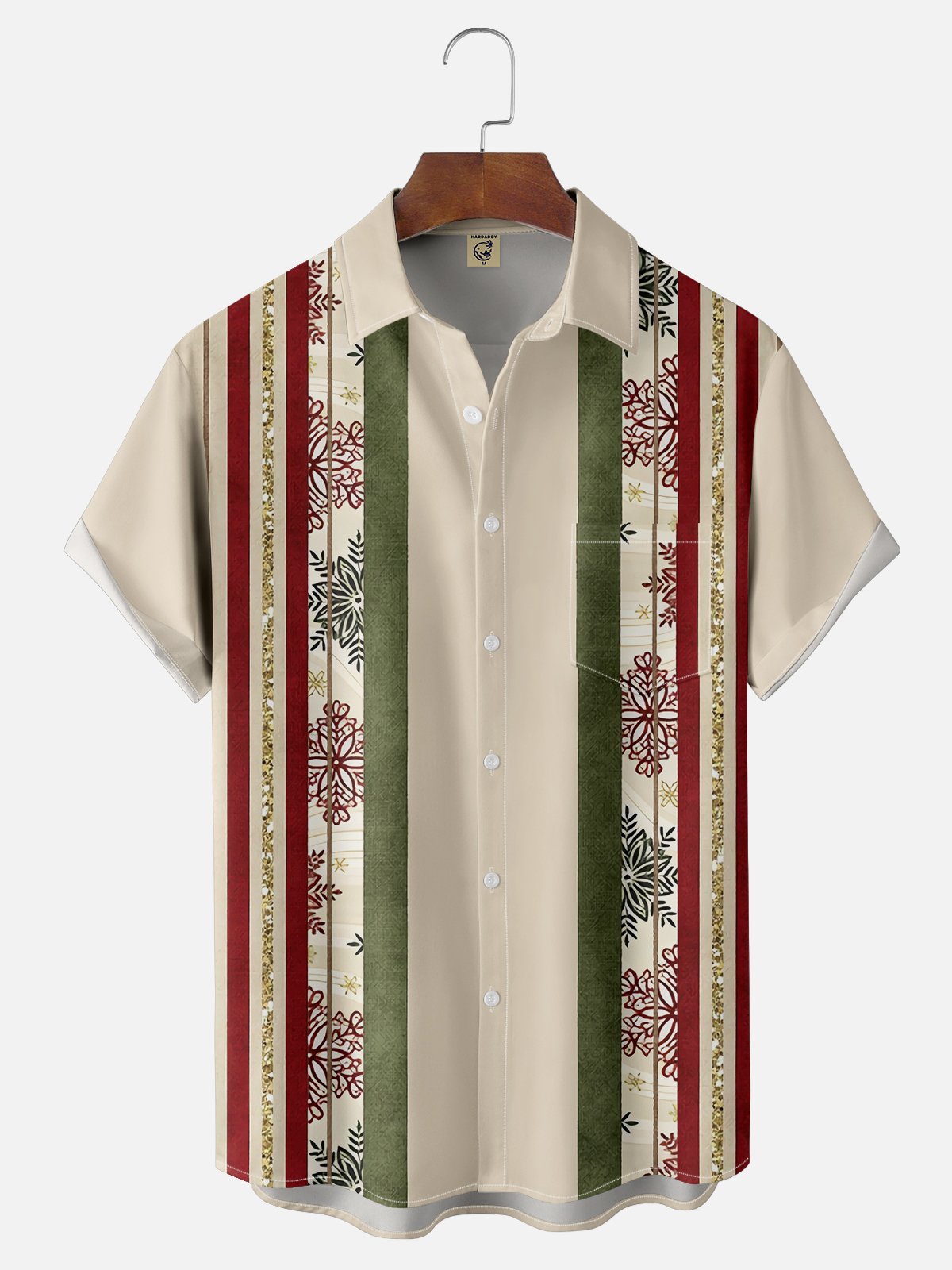 Moisture-wicking Christmas Snowflakes Chest Pocket Bowling Shirt