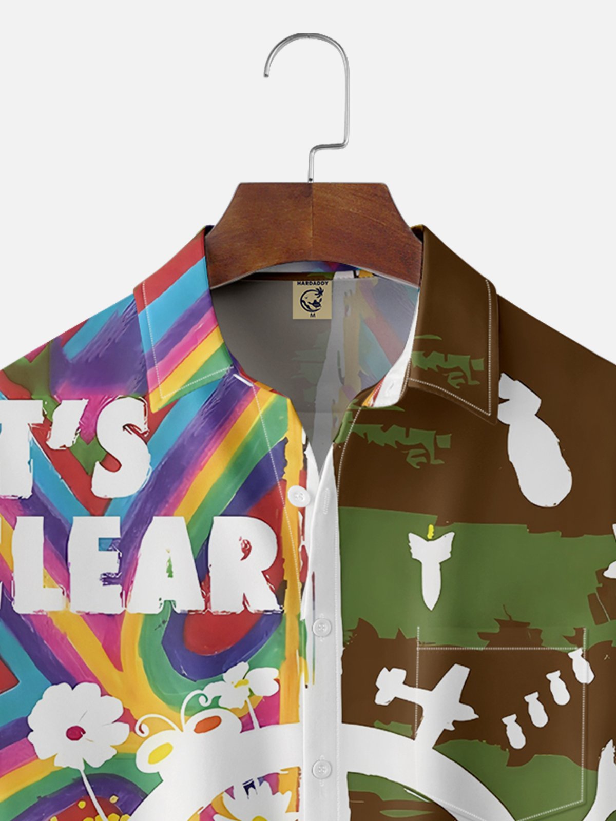 Moisture-wicking Hippie Art Anti-War Sign Chest Pocket Hawaiian Shirt