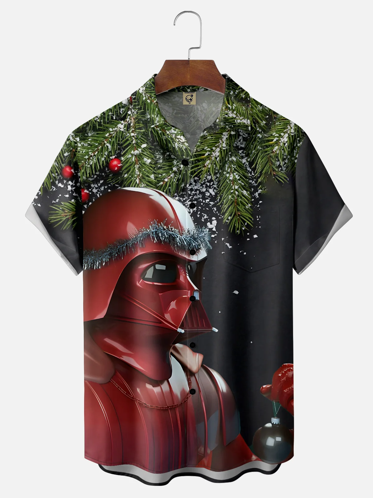 Moisture-wicking Christmas Planet Robot Chest Pocket Hawaiian Shirt