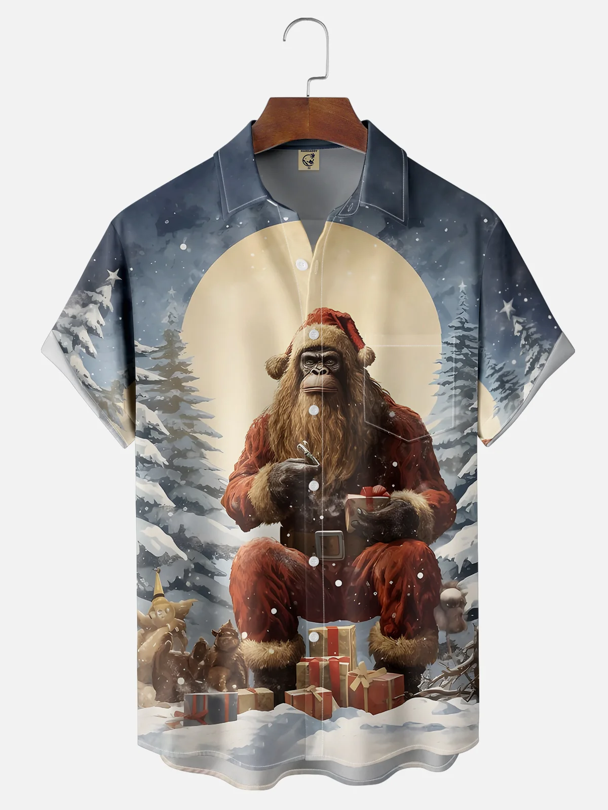 Moisture-wicking Santa Bigfoot Chest Pocket Hawaiian Shirt