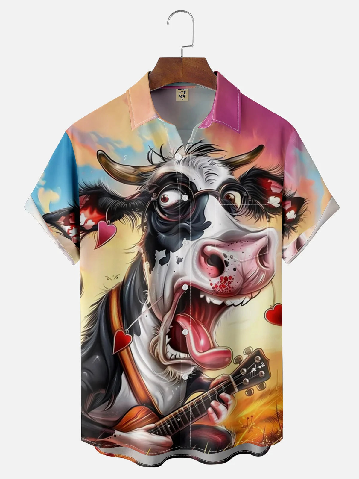 Moisture Wicking Musical Cow Chest Pocket Hawaiian Shirt