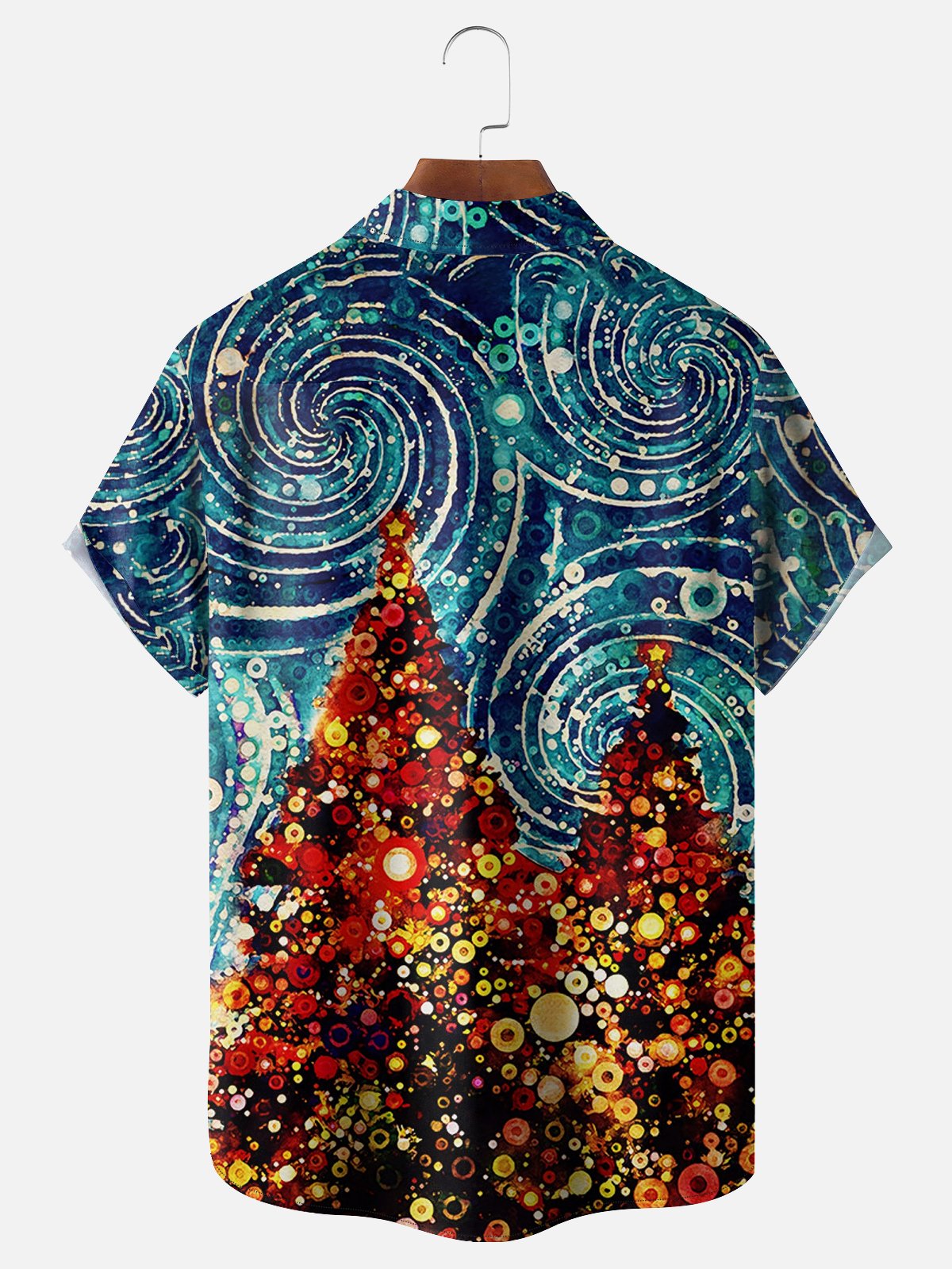 Moisture-wicking Christmas Tree Art Abstract Print Pocket Casual Shirt