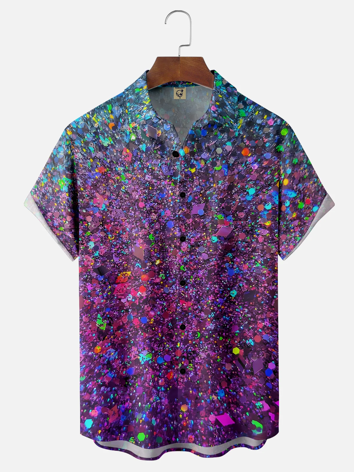 Moisture-wicking Party Glitter Art Chest Pocket Hawaiian Shirt