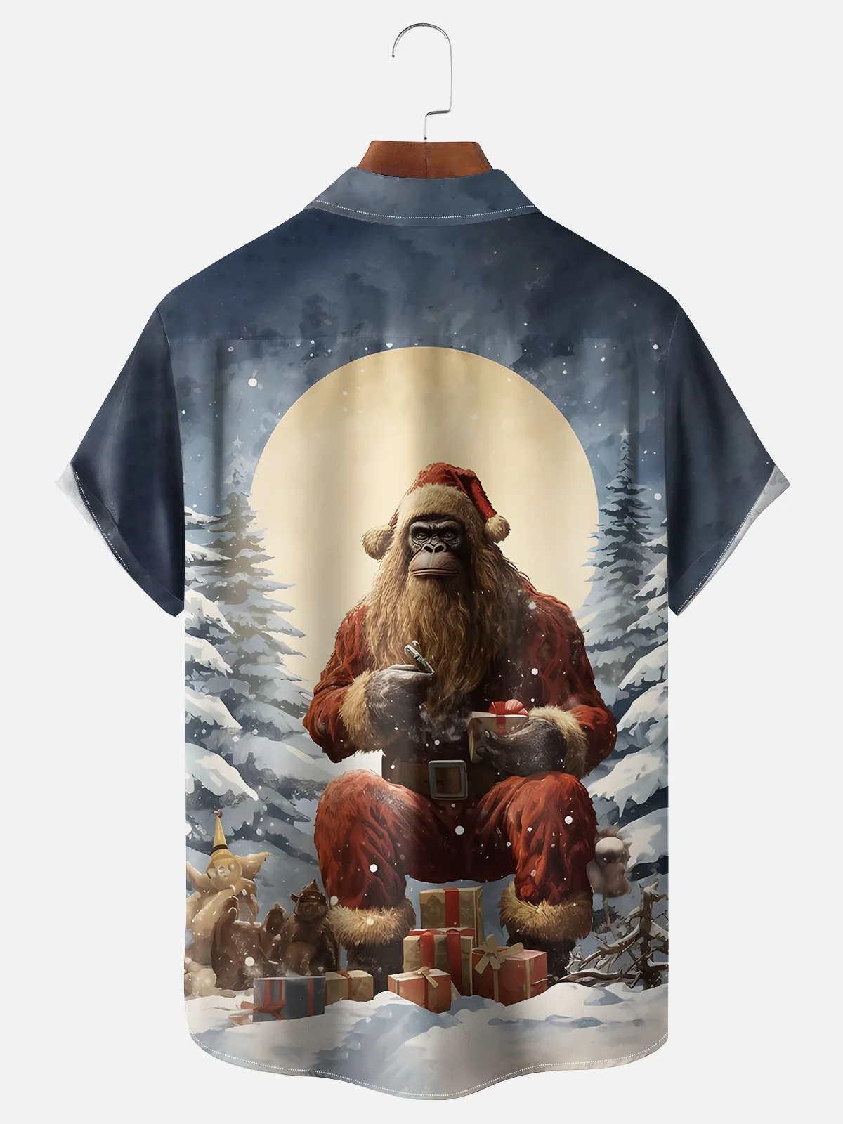 Moisture-wicking Santa Bigfoot Chest Pocket Hawaiian Shirt