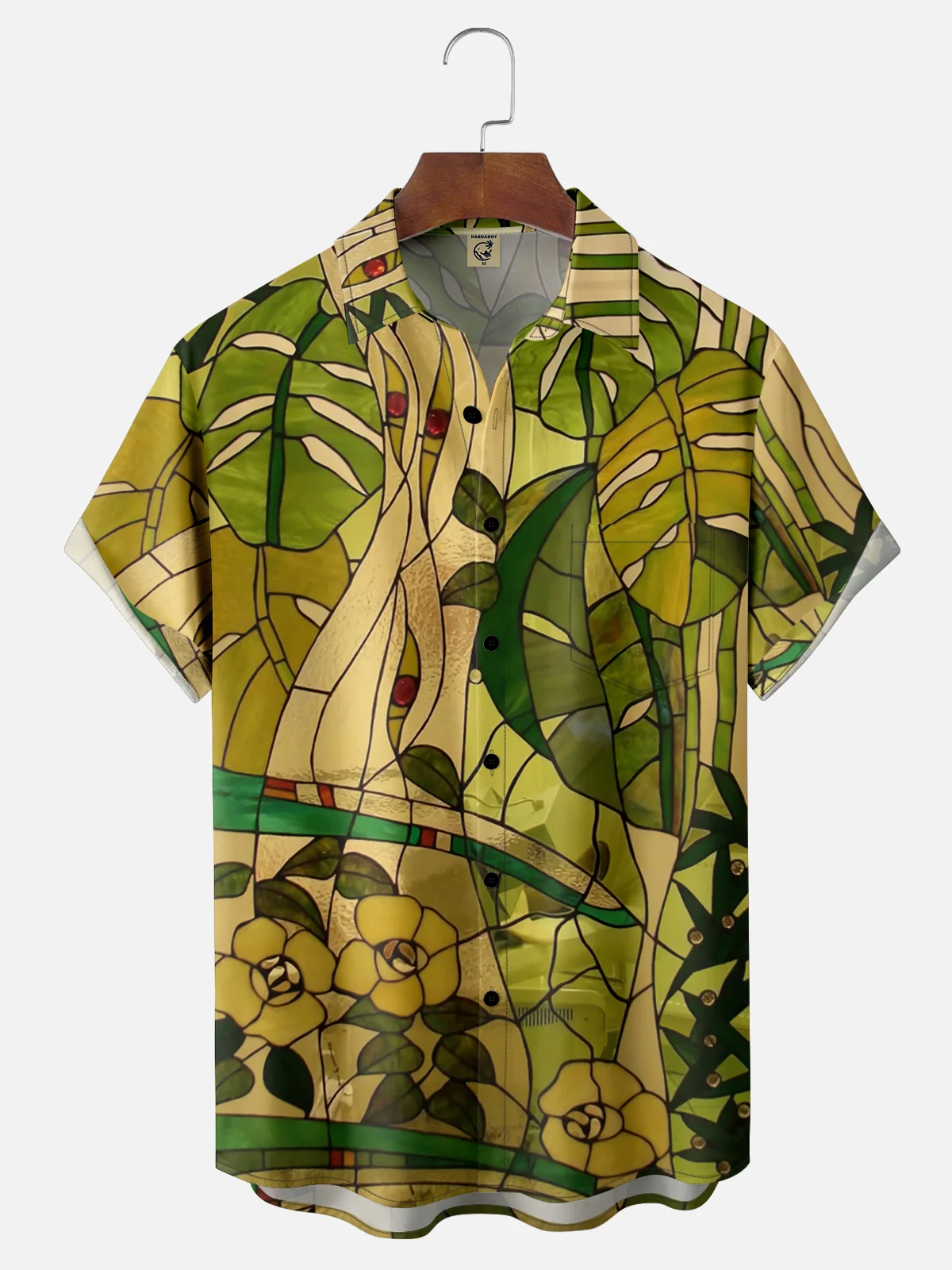 Moisture-wicking Abstract Art Tropical Plants Chest Pocket Hawaiian Shirt