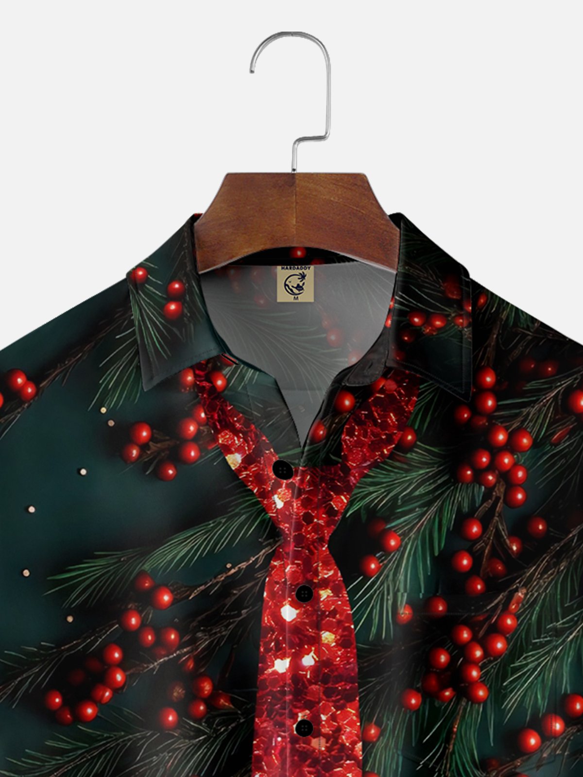 Moisture-wicking Christmas Red Berry Chest Pocket Hawaiian Shirt