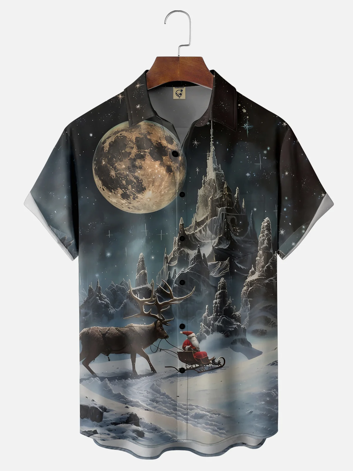 Moisture-wicking Santa Claus Christmas Elk Moon Castle Pocket Casual Shirt