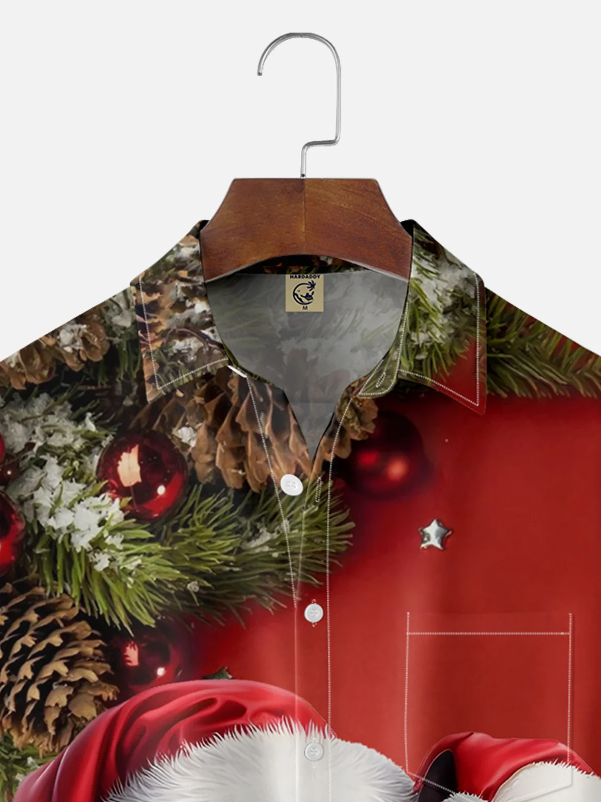 Moisture-wicking Christmas Santa and Dog Chest Pocket Hawaiian Shirt