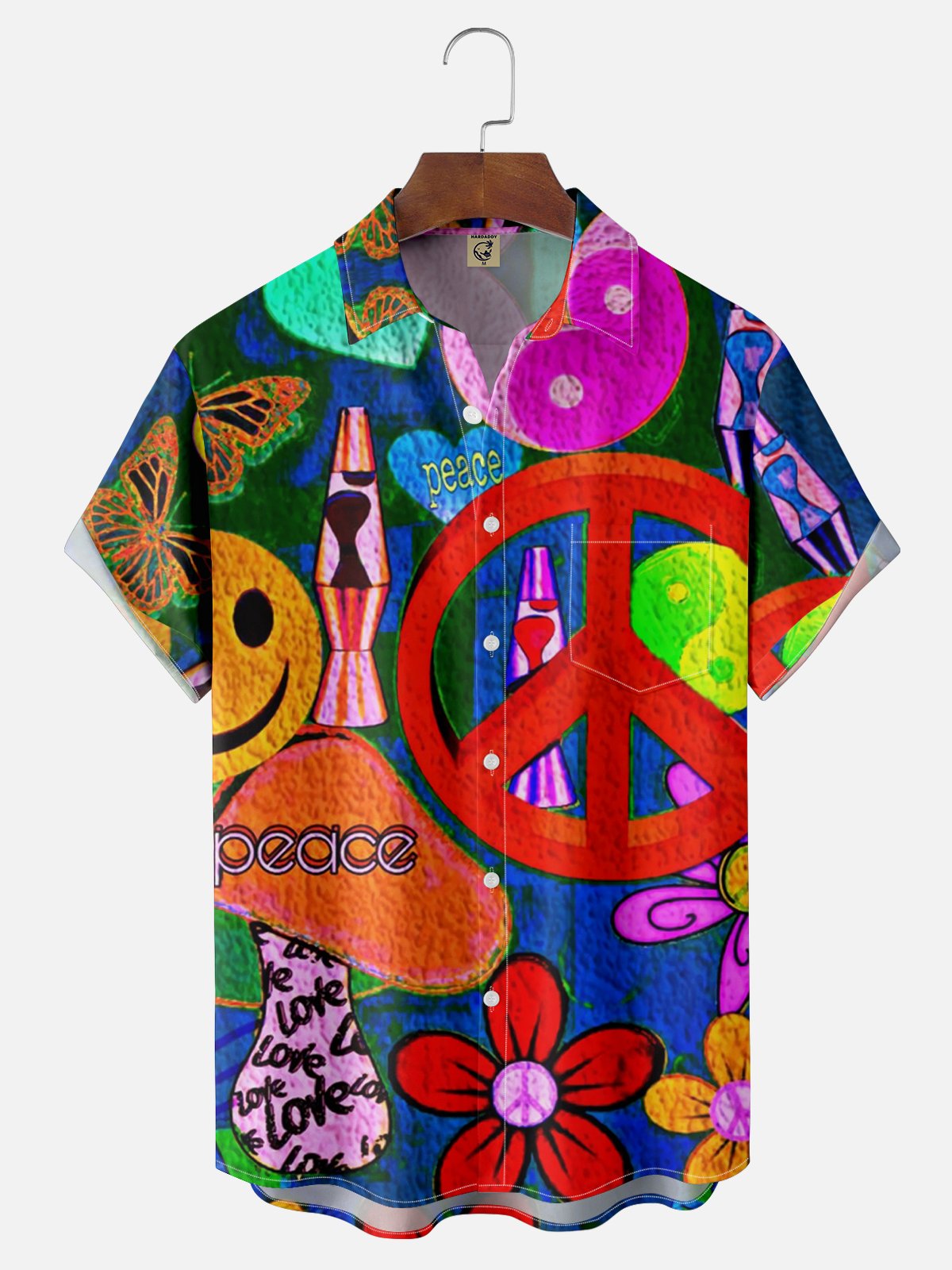 Moisture-wicking Hippie Anti-War Art Chest Pocket Hawaiian Shirt