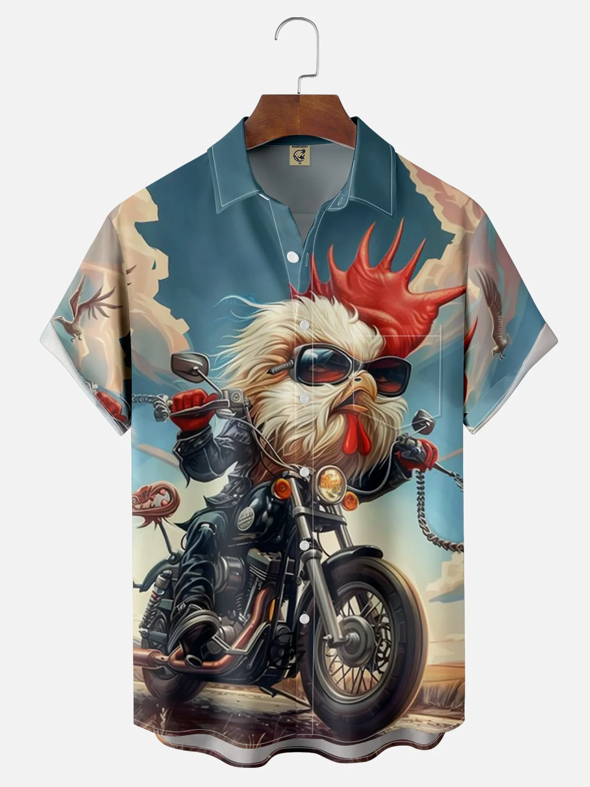 Moisture Wicking Biker Chicken Chest Pocket Hawaiian Shirt