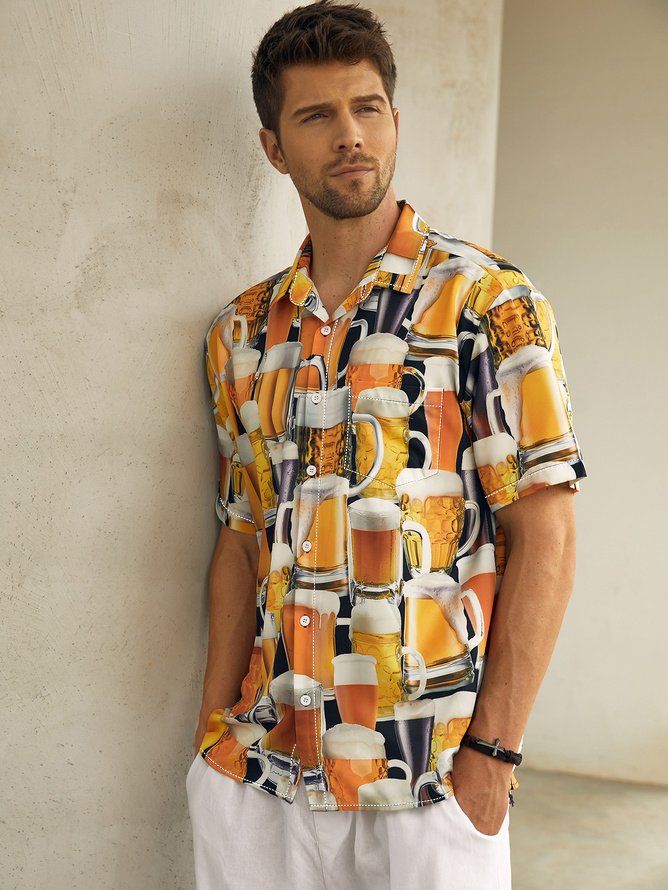 Hardaddy Beer Chest Pockets Short Sleeve Hawaiian Shirts