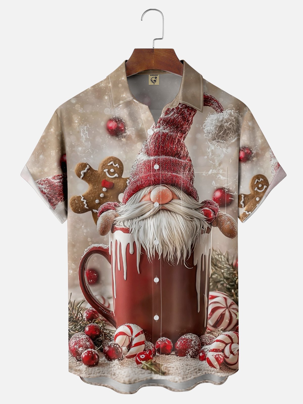 Moisture-wicking Christmas Gnome Gingerbread Man Candy Cane Pocket Casual Shirt