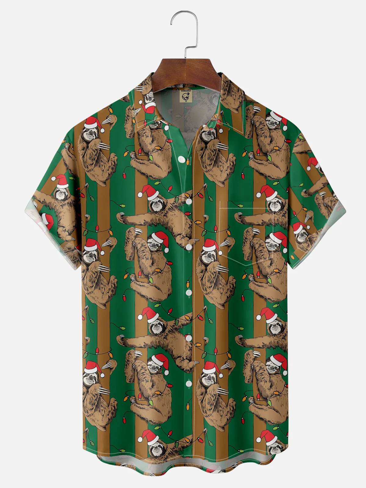 Moisture Wicking Christmas Sloth Chest Pocket Hawaiian Shirt