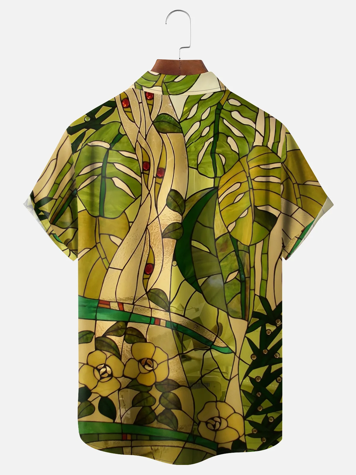 Moisture-wicking Abstract Art Tropical Plants Chest Pocket Hawaiian Shirt